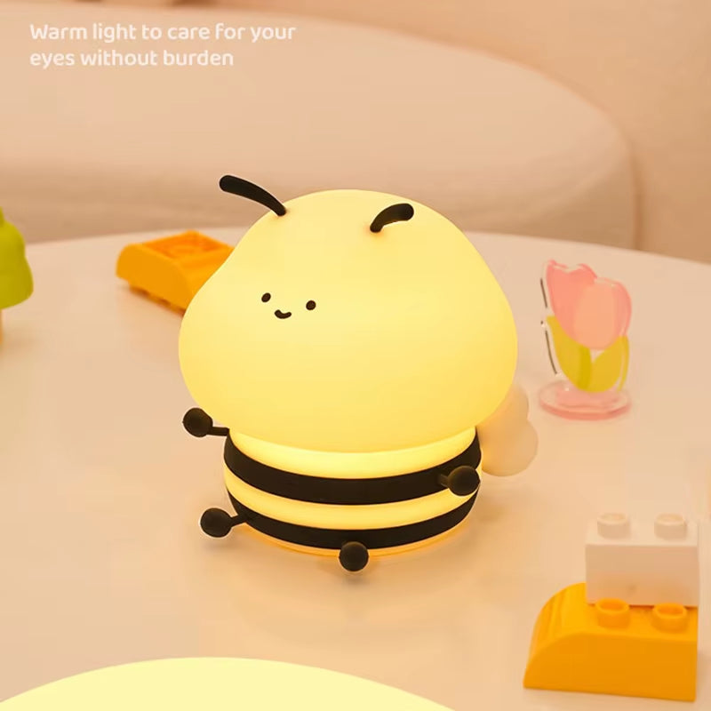 Soft Honeybee Night Lights Rechargeable Eye Protection Bedroom Bedside Silicone Lamp Children Kids Baby Cute Gift Bee Nightlight