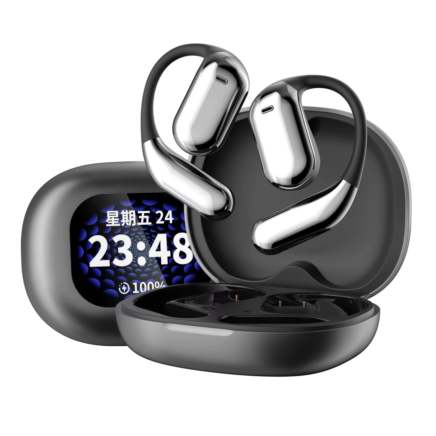 2025 New AI Dialogue Translation Earphones Bluetooth 5.4 LCD Touch Screen OWS Open Earhook Noise Cancellation Headset for Travel